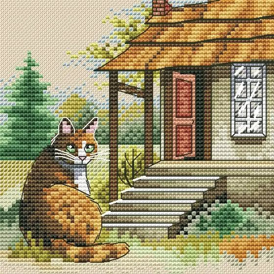 Rural Landscape. Cat - PDF Cross Stitch Pattern