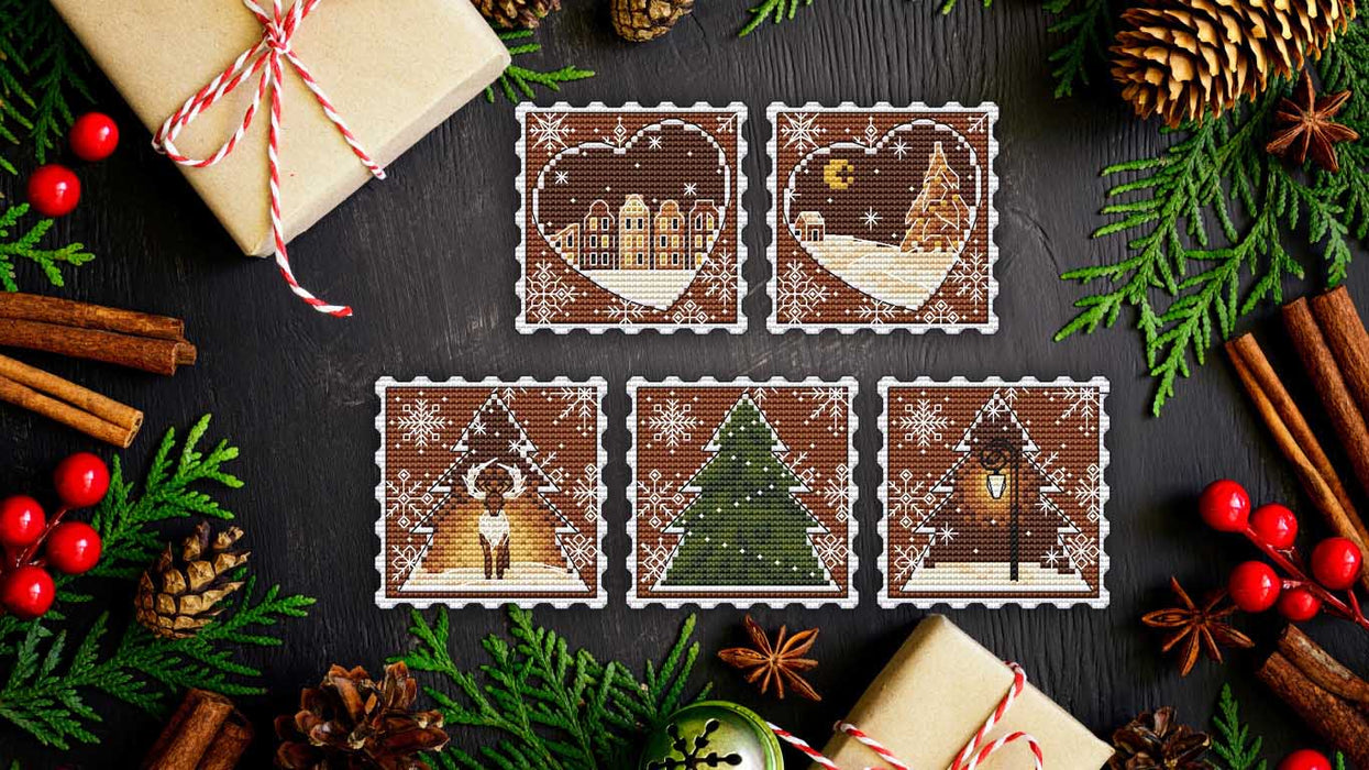 Gingerbread. Post Stamps Set - PDF Cross Stitch Pattern