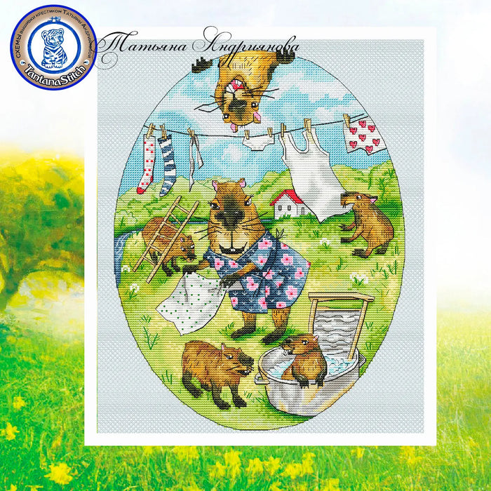 Washing at Aunt Capybara's - PDF Cross Stitch Pattern