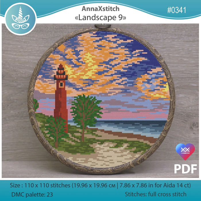 Round Landscapes. Landscape 9 - PDF Cross Stitch Pattern