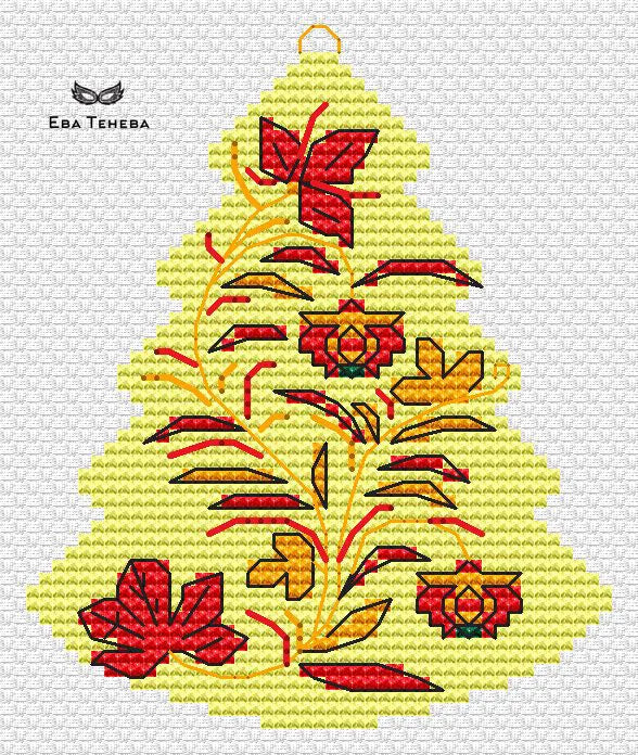 Christmas tree. Khokhloma yellow - PDF Cross Stitch Pattern