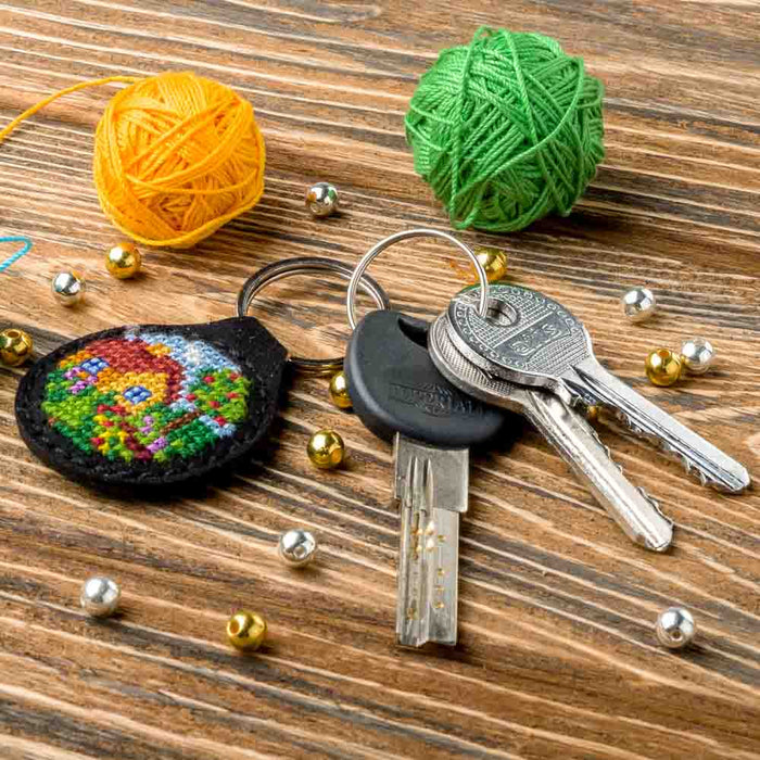 Seasonal House Key Chain Cross-stitch kit on artificial leather FLHL-012