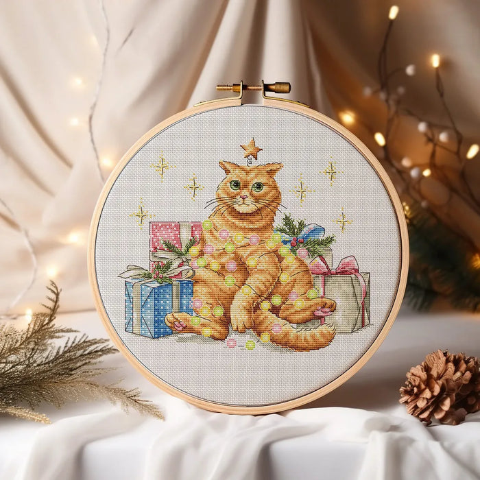 Festive Orange Cat Comb - PDF Cross Stitch Pattern