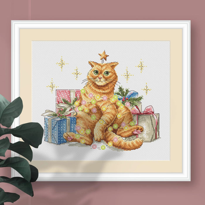 Festive Orange Cat Comb - PDF Cross Stitch Pattern