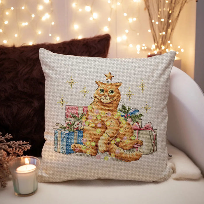 Festive Orange Cat Comb - PDF Cross Stitch Pattern