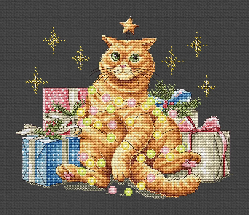 Festive Orange Cat Comb - PDF Cross Stitch Pattern