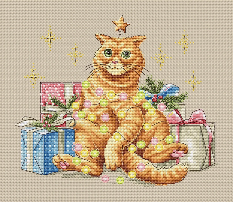 Festive Orange Cat Comb - PDF Cross Stitch Pattern