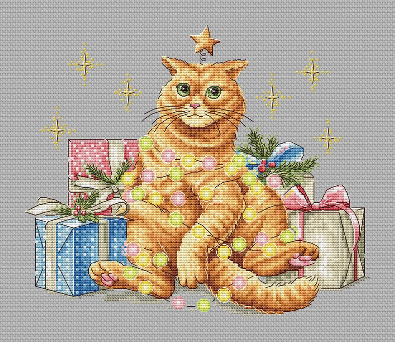 Festive Orange Cat Comb - PDF Cross Stitch Pattern