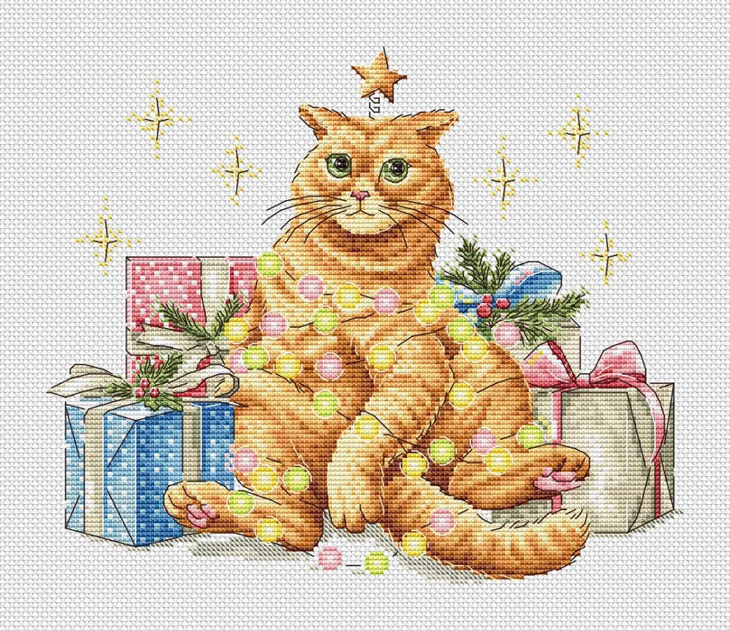 Festive Orange Cat Comb - PDF Cross Stitch Pattern