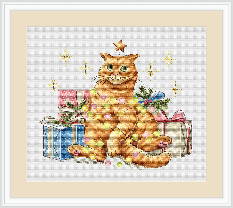 Festive Orange Cat Comb - PDF Cross Stitch Pattern