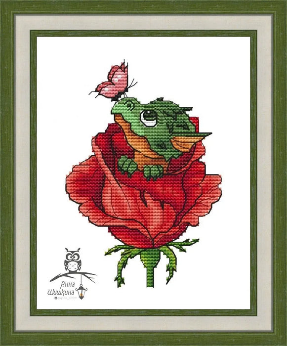 Little Dragon. in a rose - PDF Cross Stitch Pattern