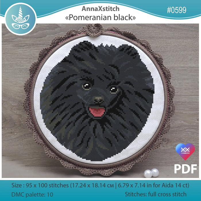 Pomeranian Black - PDF Cross Stitch Pattern