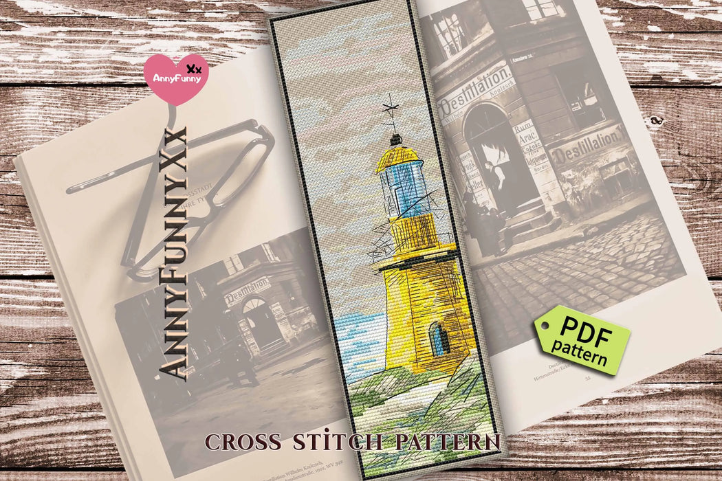 Bookmark. Yellow Lighthouse - PDF Cross Stitch Pattern