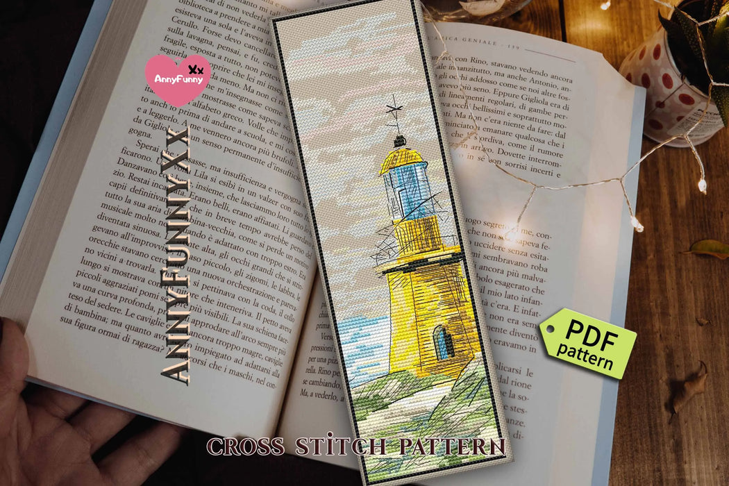 Bookmark. Yellow Lighthouse - PDF Cross Stitch Pattern