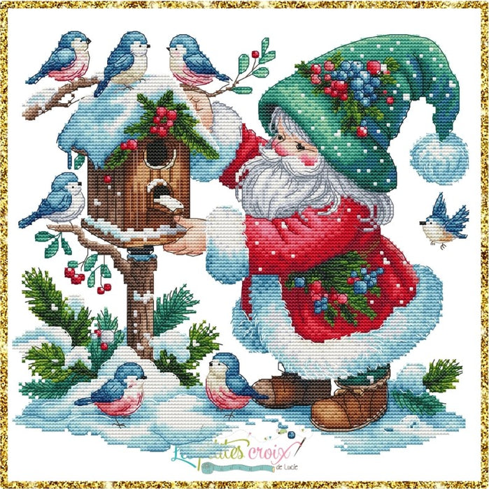 Christmas Father and Birds- PDF Cross Stitch Pattern