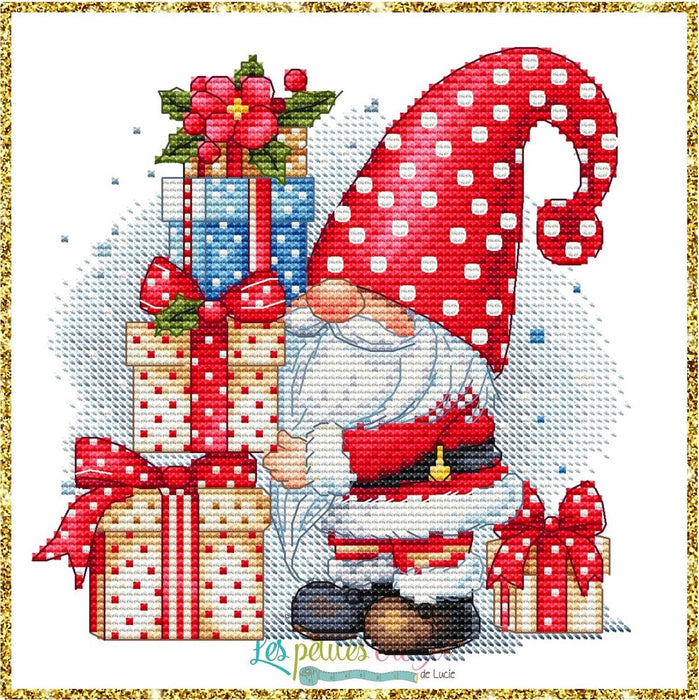 Christmas Gnome Father with Gifts - PDF Cross Stitch Pattern