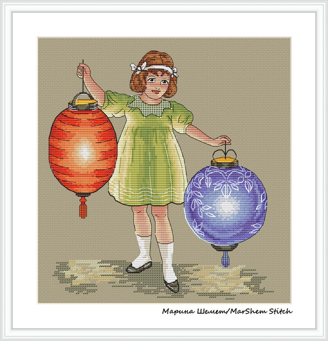 Chinese lanterns - PDF Cross Stitch Pattern