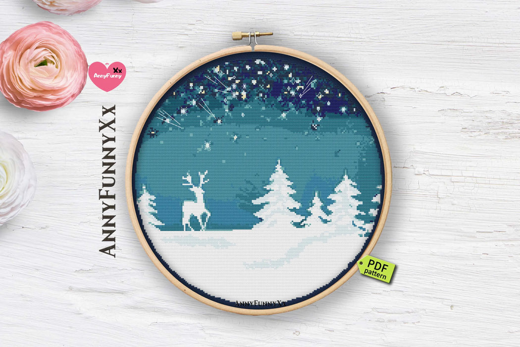 Winter Night. Deer - PDF Cross Stitch Pattern