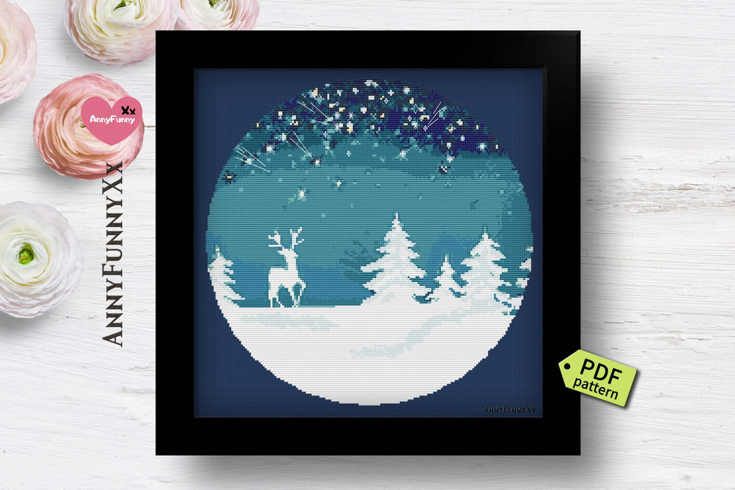 Winter Night. Deer - PDF Cross Stitch Pattern