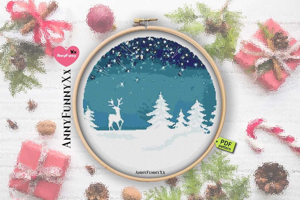 Winter Night. Deer - PDF Cross Stitch Pattern