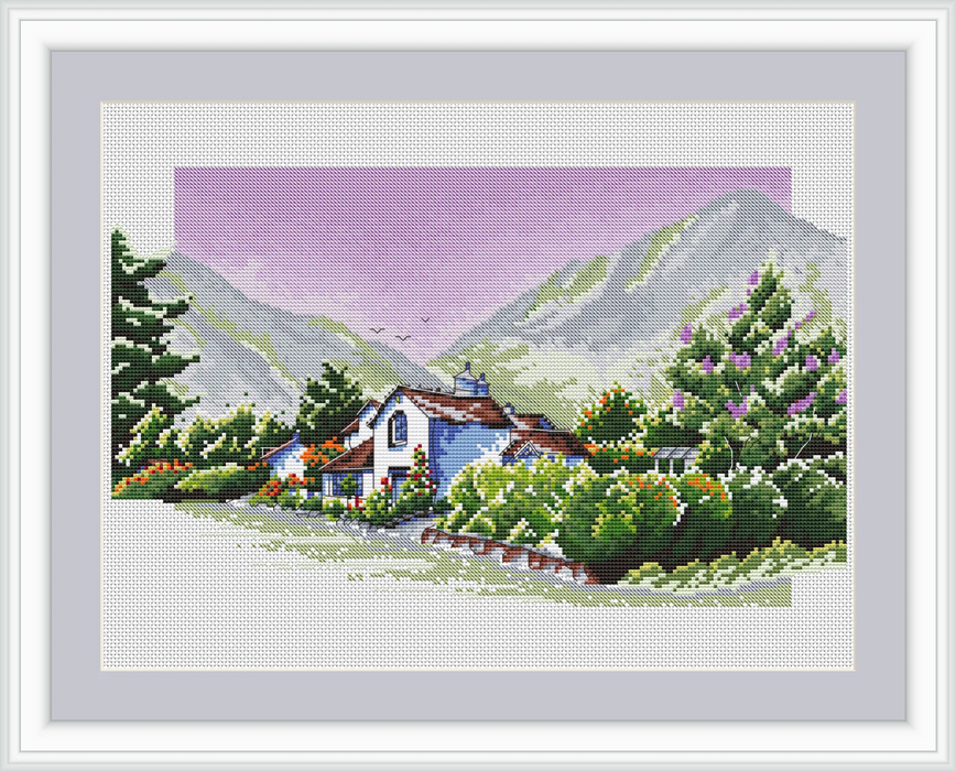 English Countryside Mountain House - PDF Cross Stitch Pattern