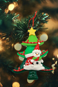 Christmas Ornament - Glossy Gingerbread Tree with Snowman. Wizardi Festive Decoration F07-N2-12-AA453C