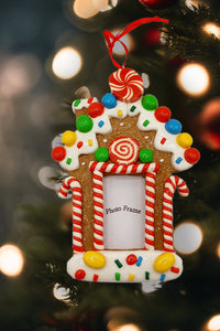 Christmas Ornament - Glossy Gingerbread Gingerbread House Frame. Wizardi Festive Decoration F07-N2-8-SEE200C