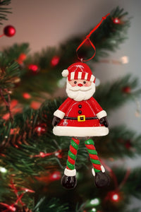 Christmas Ornament - Glossy Gingerbread Santa with Dangling Legs. Wizardi Festive Decoration F07-N2-9-SAA202A