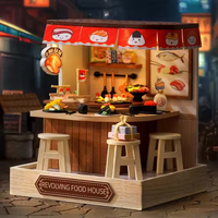 Revolving Food Dollhouse Kit - Miniature Wizardi Roombox Kit with LED Light F07M51-66-QT-088