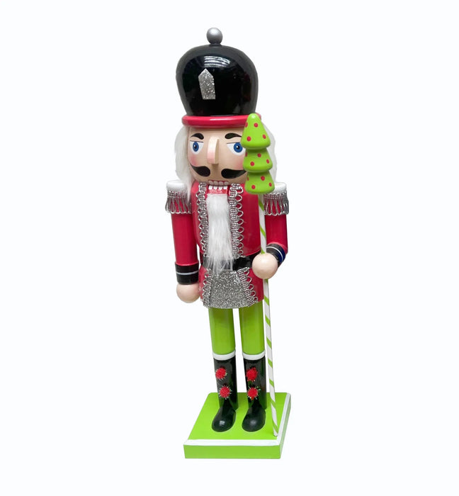 Wooden Nutcracker Soldier with Christmas Tree Cane Wizardi F07M6-1C