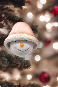Christmas Ceramic Bell Ornament - Snowman with Hat by Wizardi F07N7-19