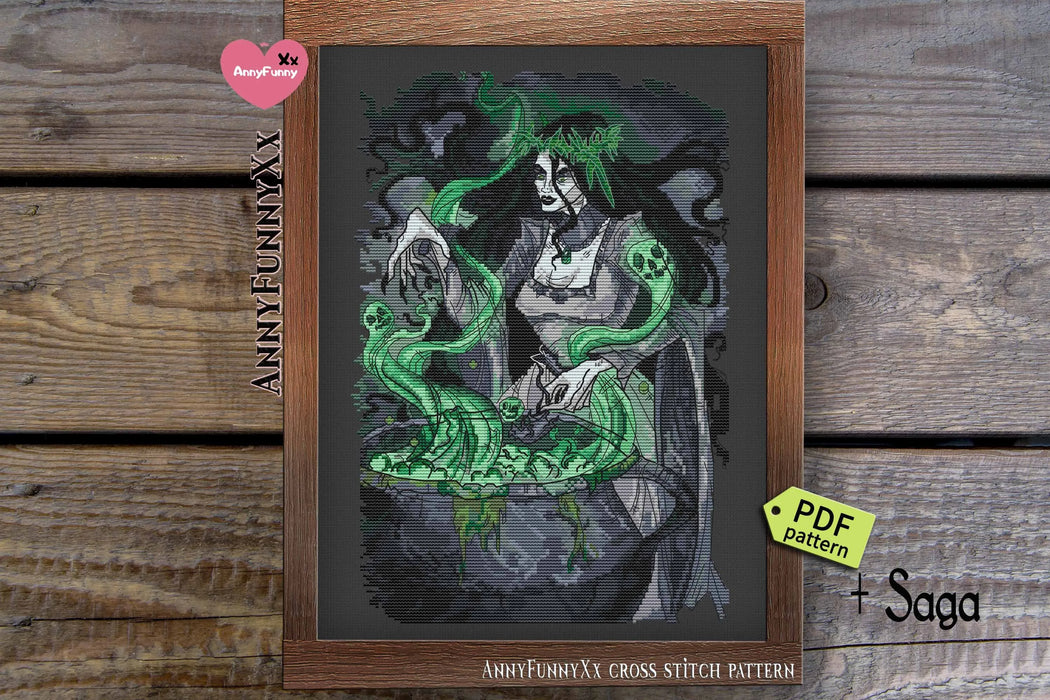 Witch with cauldron - PDF Cross Stitch Pattern