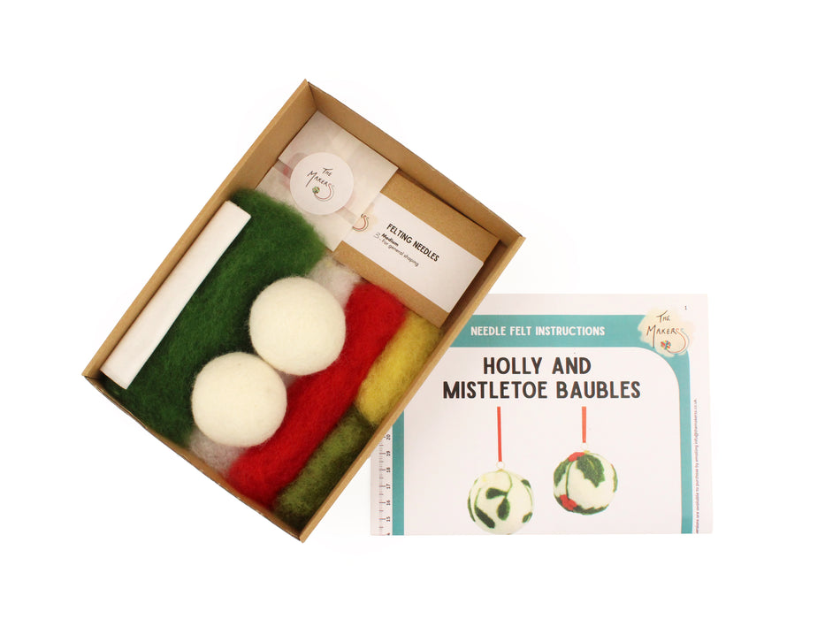 Felting Kit - Holly & Mistletoe Bauble Needle Felt Kit