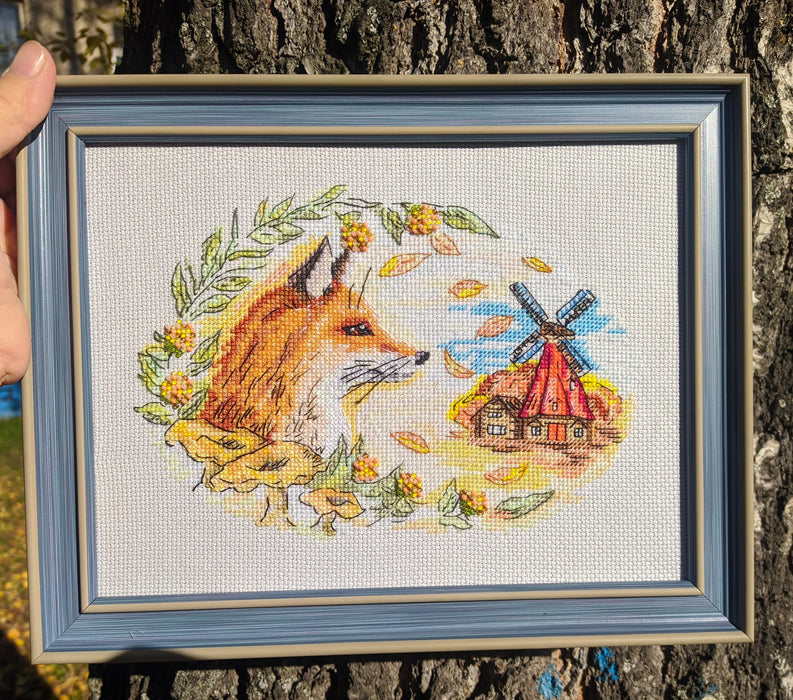 Autumn fox at the mill - PDF Cross Stitch Pattern