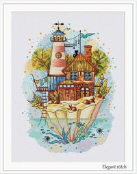 Floating islands. Fish lighthouse - PDF Cross Stitch Pattern