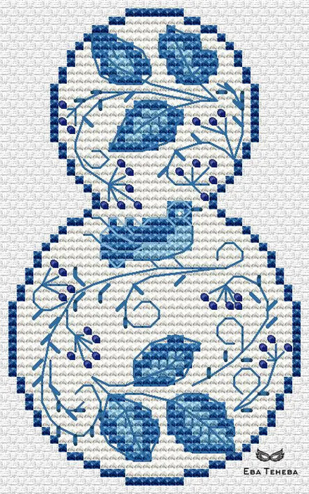 Eights. Gzhel. Bird and Grass - PDF Cross Stitch Pattern