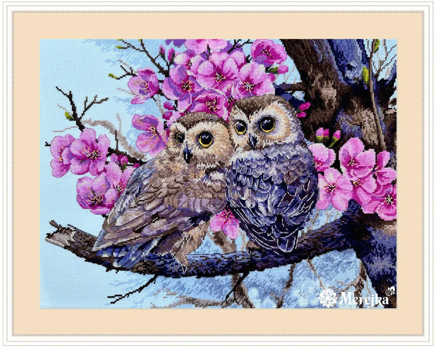 Two Owls in Spring Blossom K-228 Counted Cross-Stitch Kit