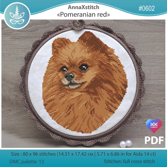 Pomeranian red - PDF Cross Stitch Pattern