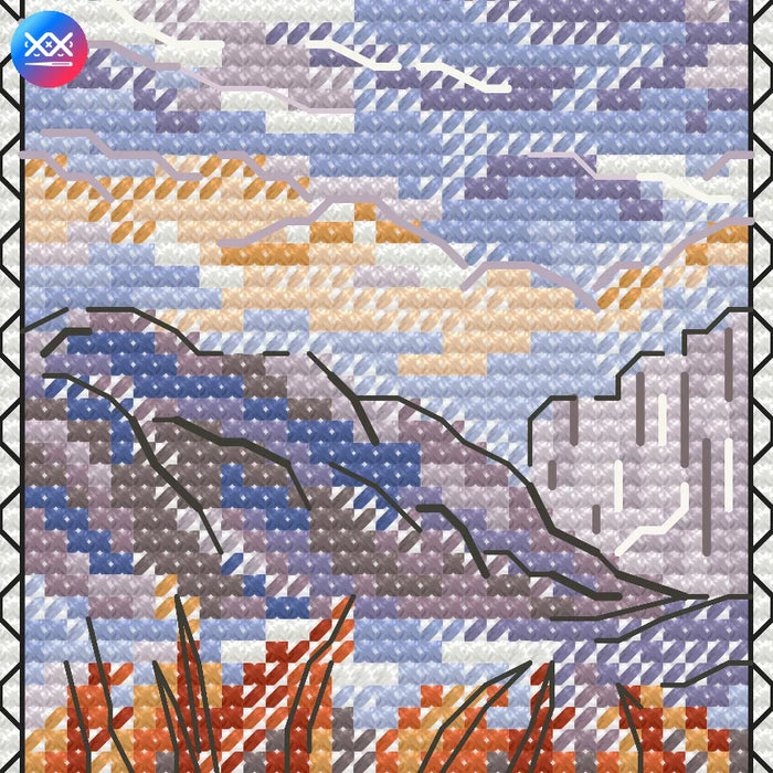 Stamp. Mountains Landscape - PDF Cross Stitch Pattern