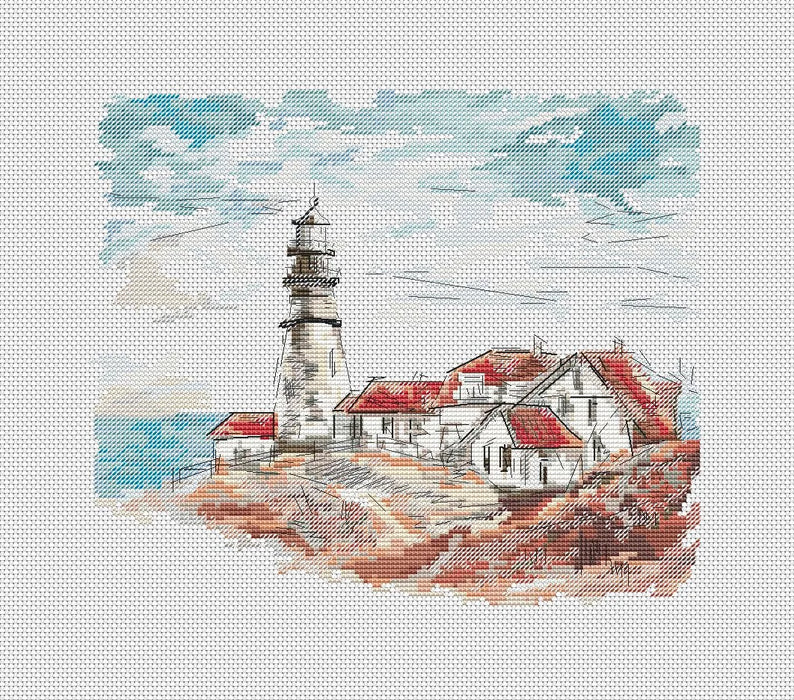 Old Lighthouse in the Village - PDF Cross Stitch Pattern