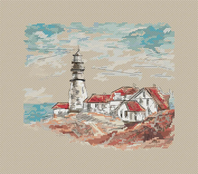 Old Lighthouse in the Village - PDF Cross Stitch Pattern