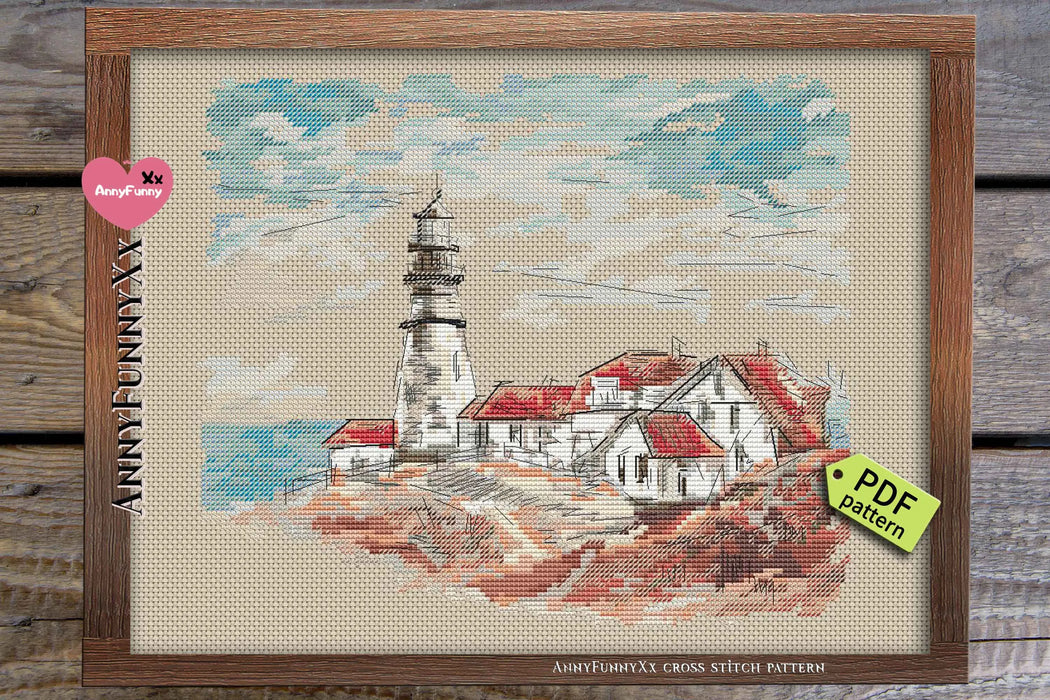 Old Lighthouse in the Village - PDF Cross Stitch Pattern