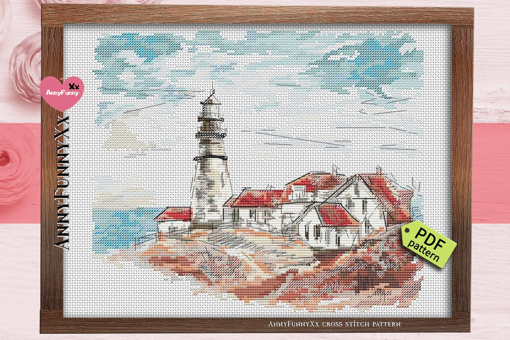 Old Lighthouse in the Village - PDF Cross Stitch Pattern