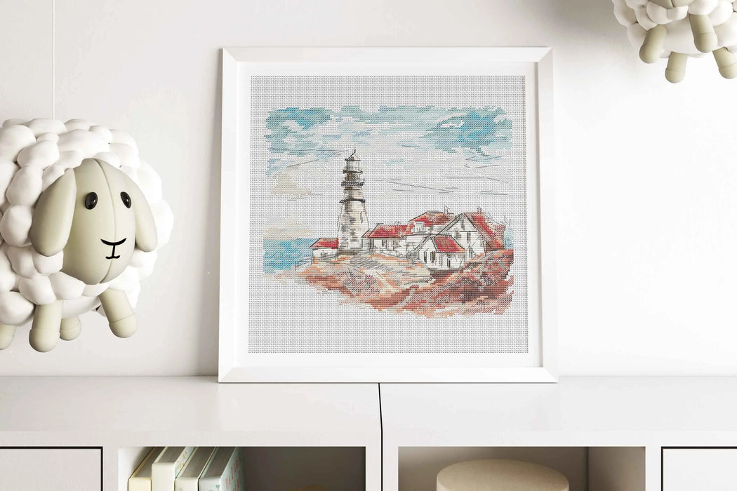 Old Lighthouse in the Village - PDF Cross Stitch Pattern