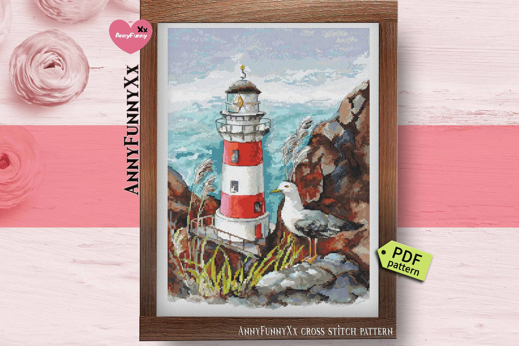 Lighthouse and Gull - PDF Cross Stitch Pattern