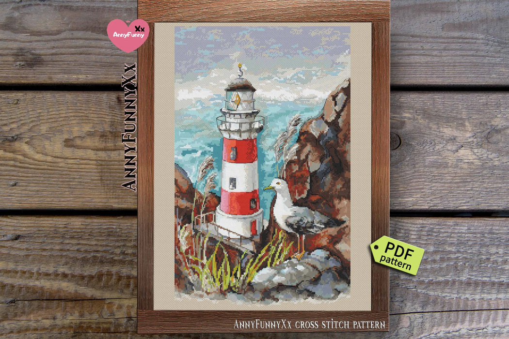 Lighthouse and Gull - PDF Cross Stitch Pattern