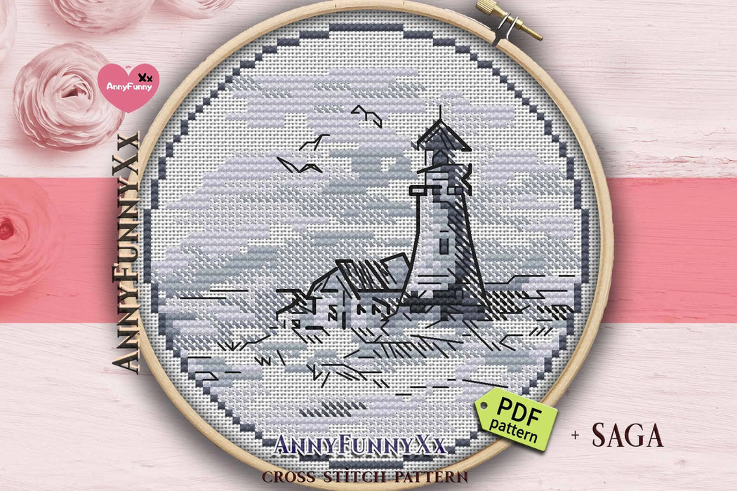 Black and White Lighthouse - PDF Cross Stitch Pattern