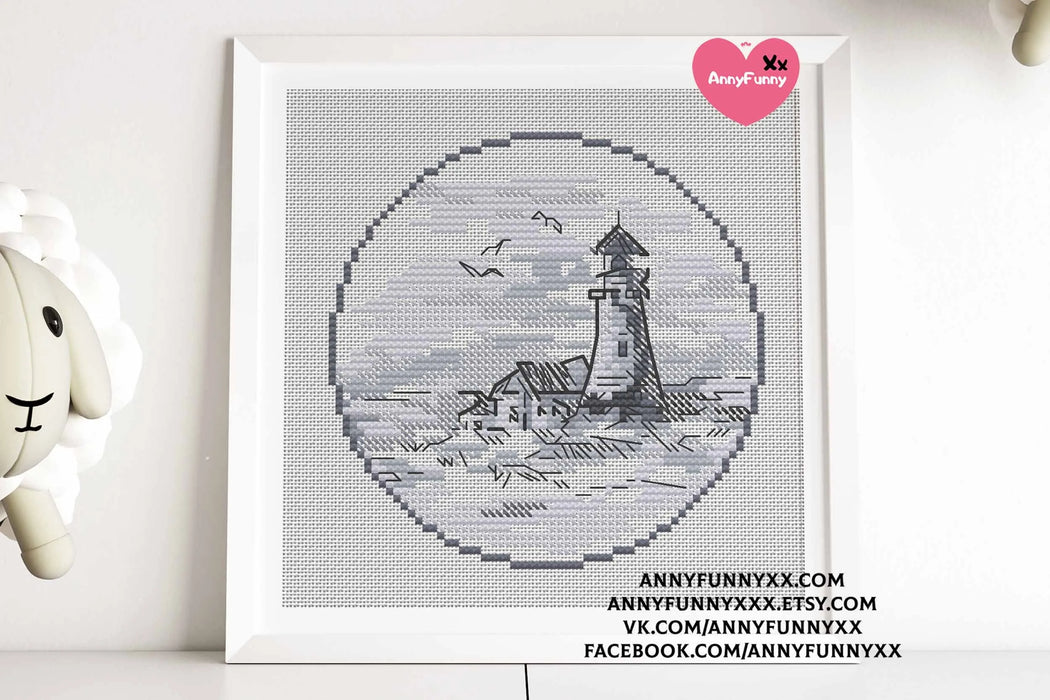 Black and White Lighthouse - PDF Cross Stitch Pattern