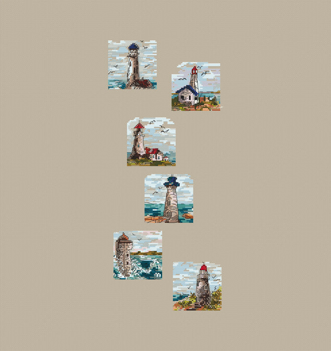 Mini Stamp Series. Set of 6 Mini Lighthouses - PDF Cross Stitch Pattern