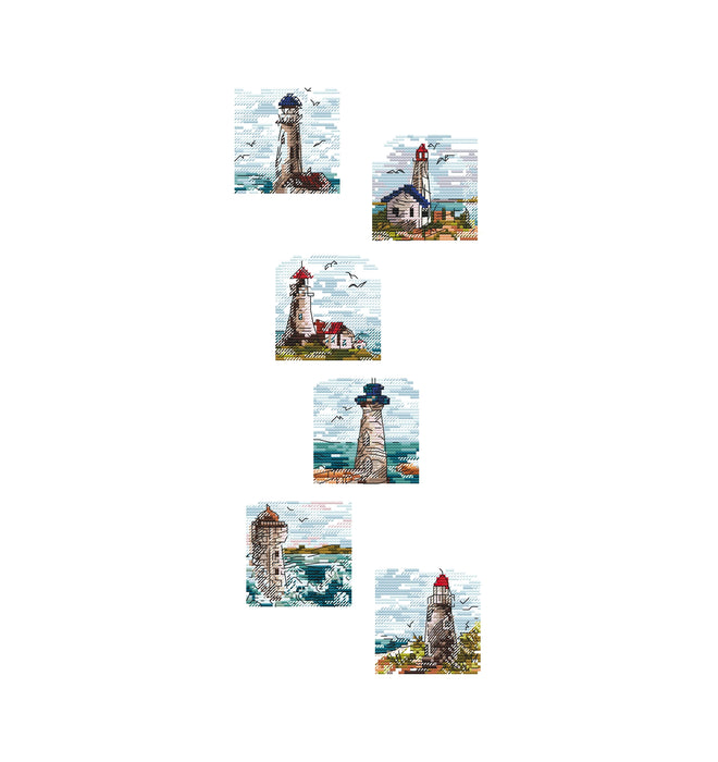 Mini Stamp Series. Set of 6 Mini Lighthouses - PDF Cross Stitch Pattern